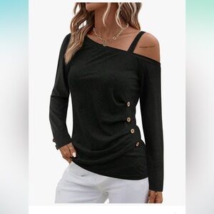 Chic Black Asymmetrical Women's Long Sleeve Top